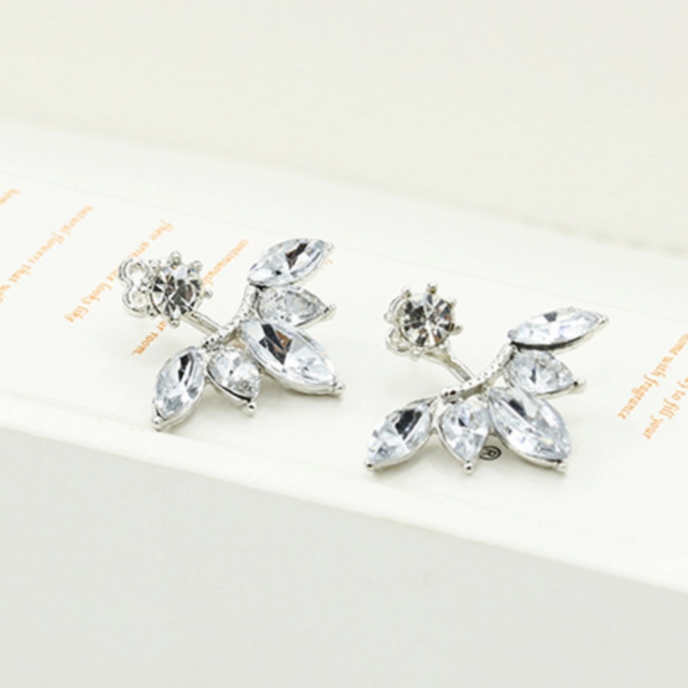 Zircon Crystal Ear Cuff Clip Leaf Stud Earrings